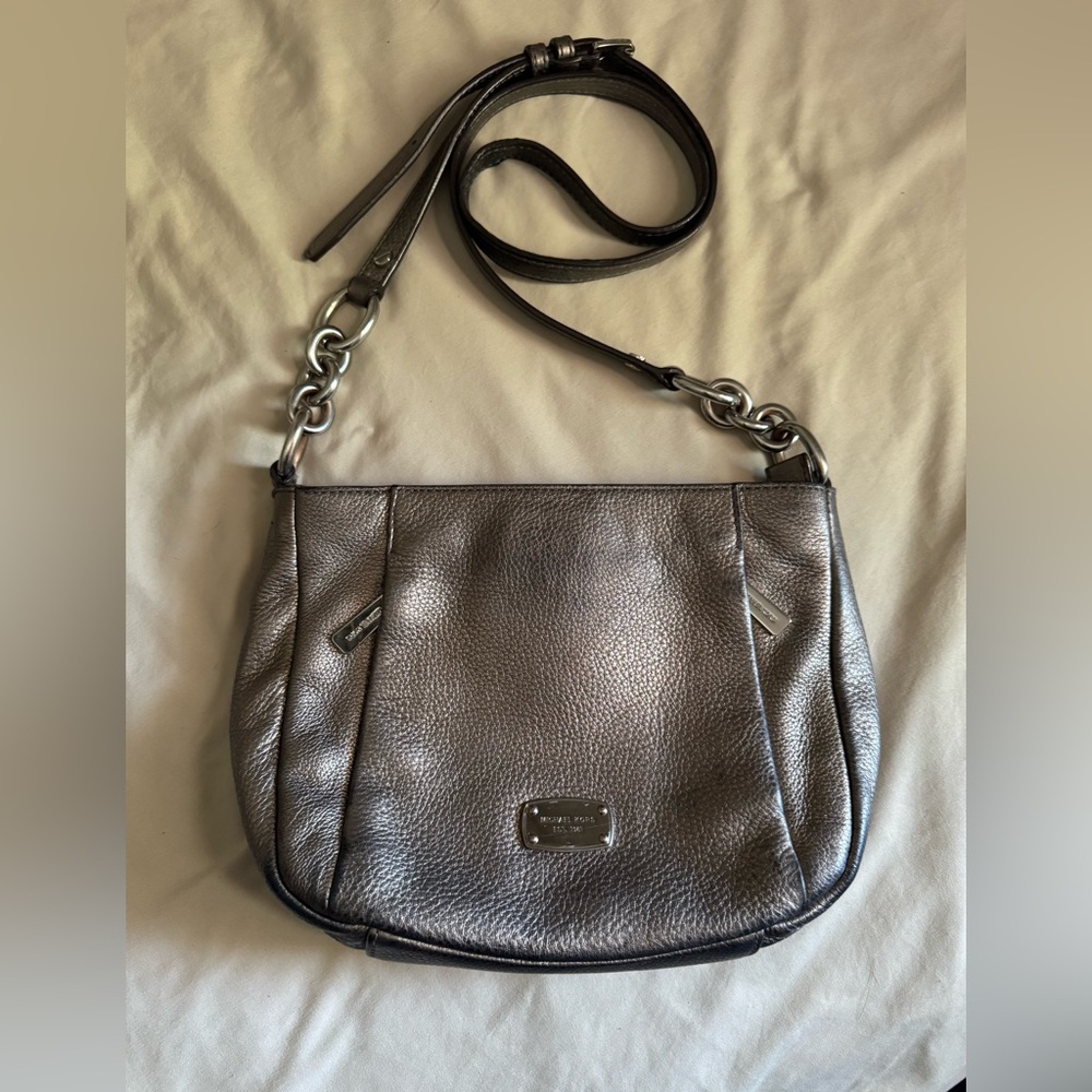 Michael Kors pebbled metallic silver crossbody